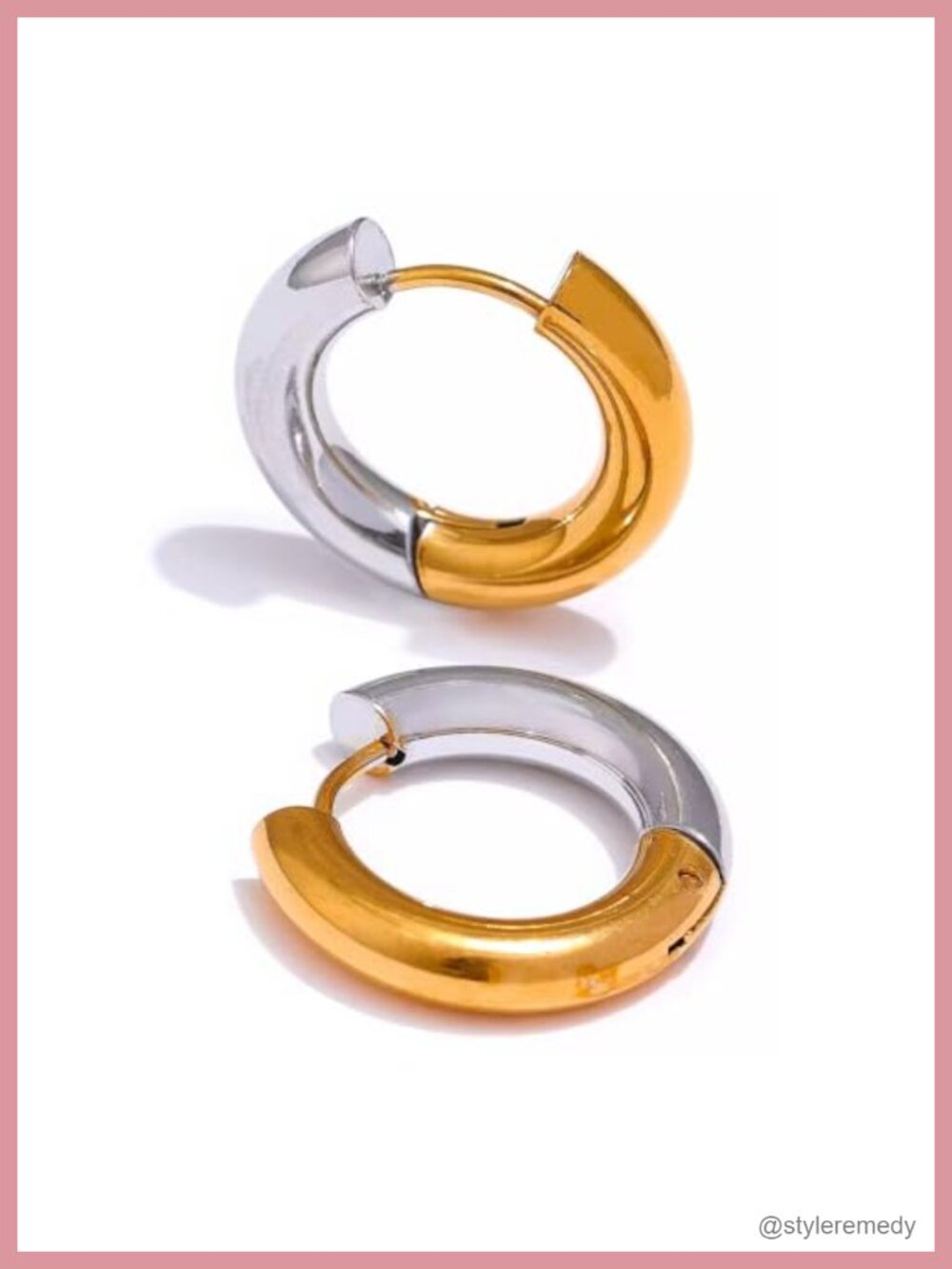 18K Gold Plated Stainless Steel Two-Tone Huggie Hoop Earrings Hypoallergenic